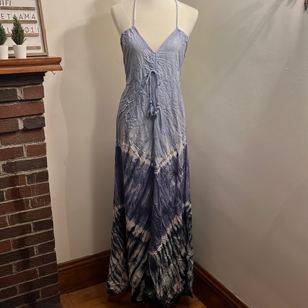 Sugar & Cream Backless Maxi Dress in Vista Blue Size M NWT